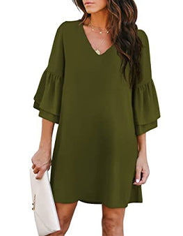 V Neck Bell Sleeve Dress